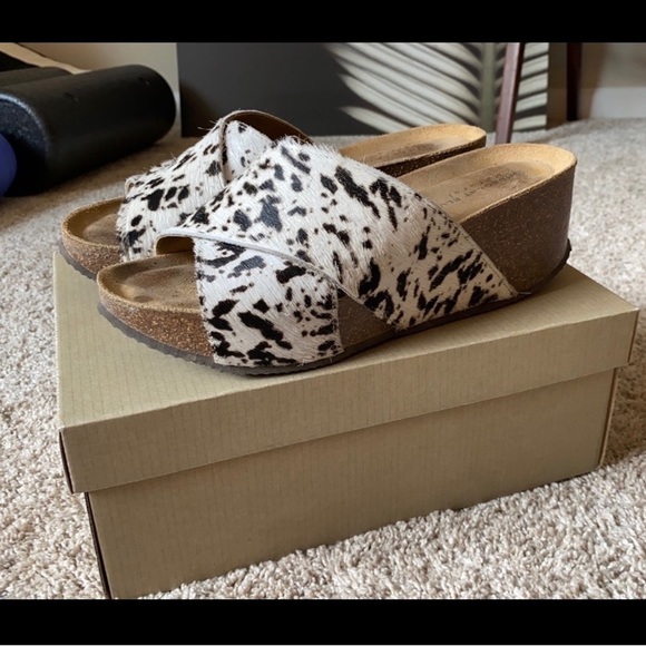 Chocolate bleu cowhide slides - Picture 2 of 5